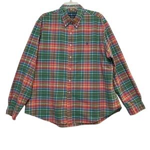 Ralph Lauren Long Sleeve Button Down Custom Fit Green & Red Plaid Shirt Size XL‍